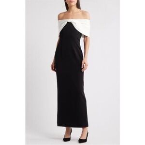 Sonya Moda Belluno Off the Shoulder Column Gown - Black Wedding Guest sz XS NWT